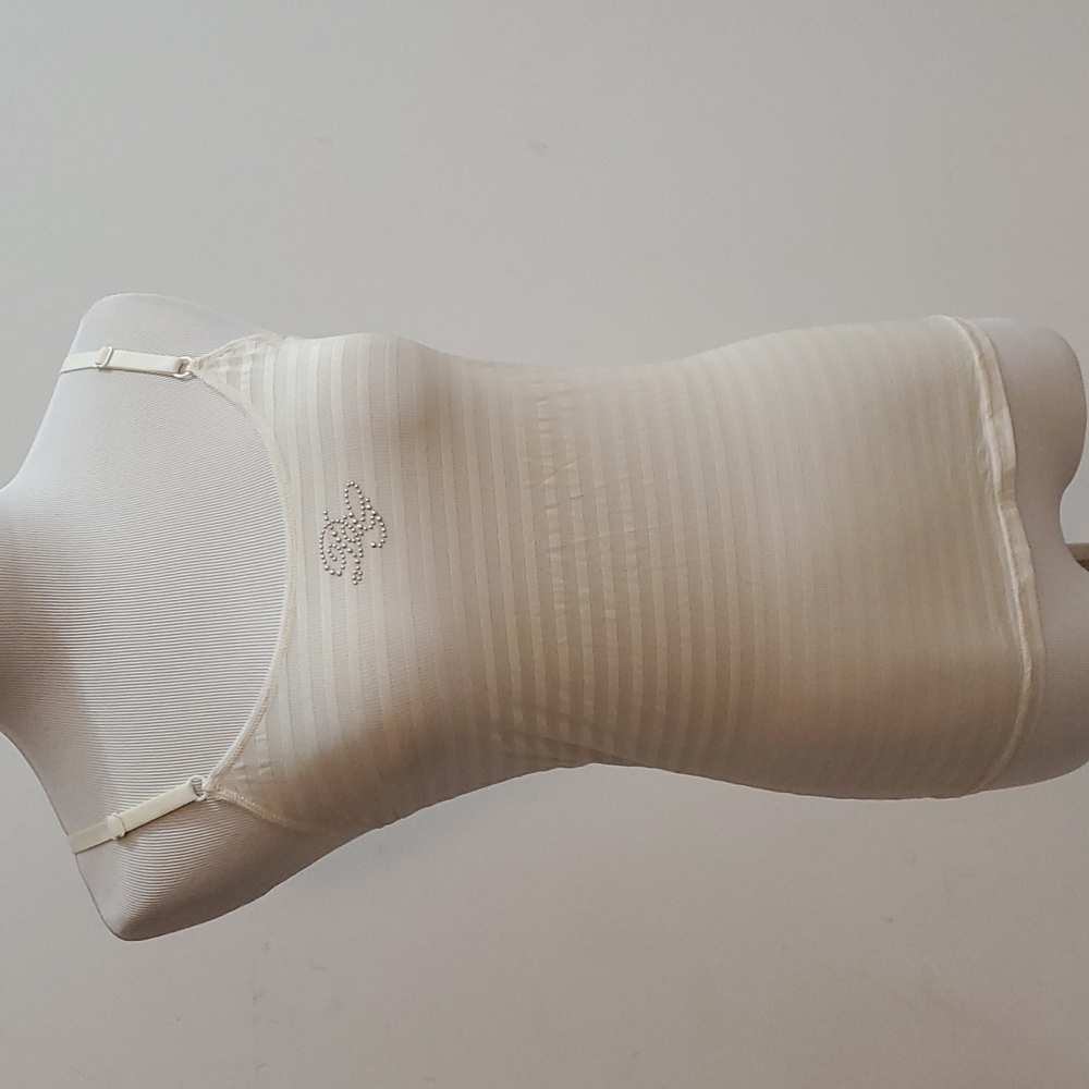 Dolce & Gabbana Cream Striped Ribbed Camisole with Rhinestone Logo
